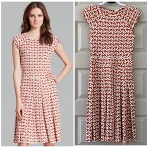 Tory Burch Size XS 100% Silk Orange Sophia Floral Bloom Pleated Career Dress